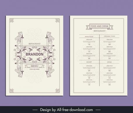 restaurant menu template classical symmetry decor