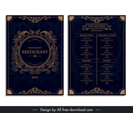 restaurant menu template dark symmetry retro