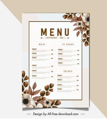 restaurant menu template elegant brown bright botanical decor