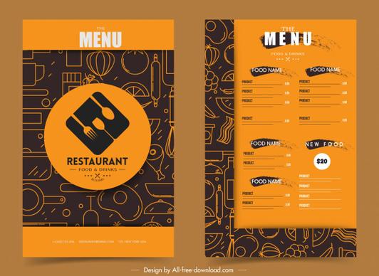 restaurant menu template flat abstract handdrawn classic design