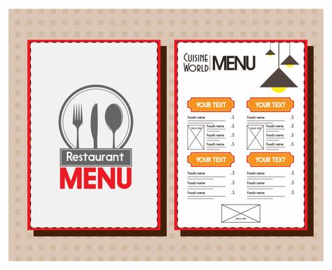 restaurant menu template flat classic design fork knife spoon isolation sketch