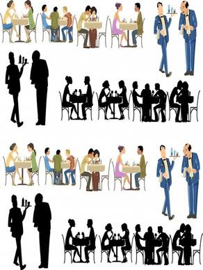 restaurant people icons multicolored silhouette cartoon sketch
