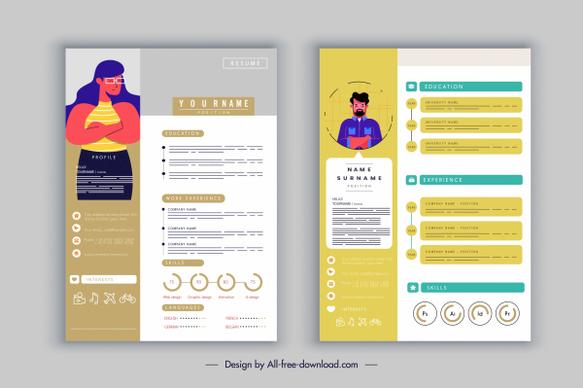 resume template candidate icon colorful modern sketch
