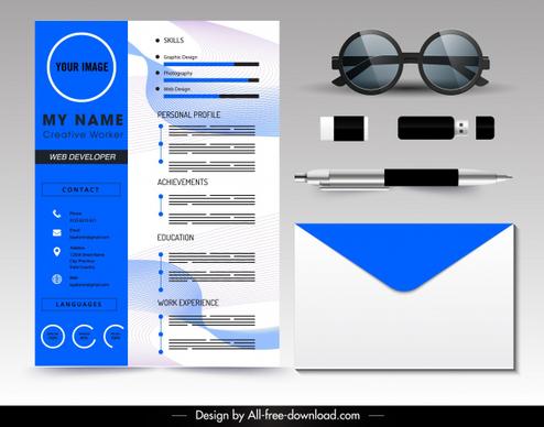 resume template modern blue white blurred decor