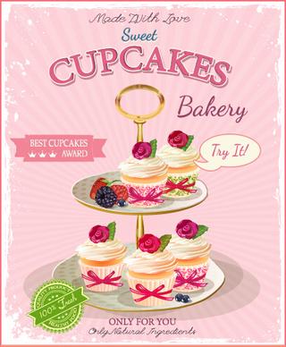 retro advertising poster cupcakes vector