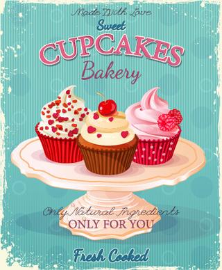 retro advertising poster cupcakes vector