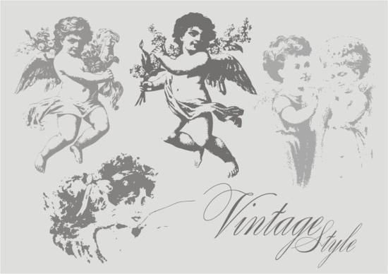 angel icons collection black white classical style