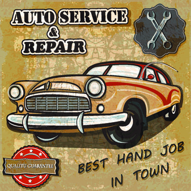 retro auto service and repair poster vector