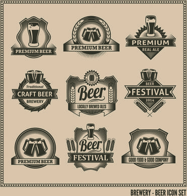 retro beer labels graphic set vector