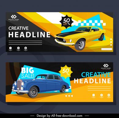 retro car advertising banners colorful decor