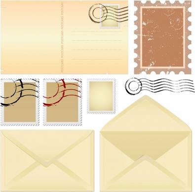 envelope stamp templates flat retro plain design