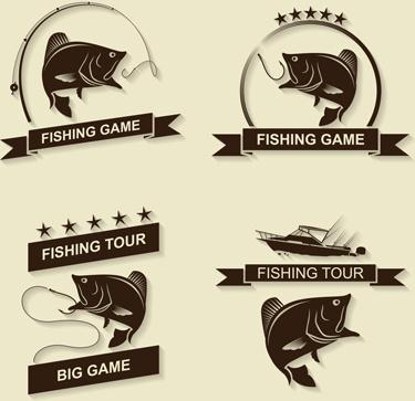 retro fishing labels design vector