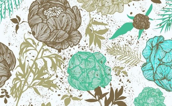 floral background grunge retro style outline