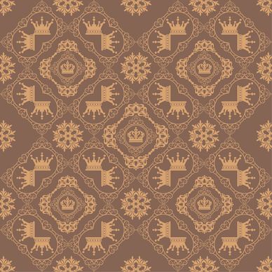 retro floral with crown vector seamless pattern