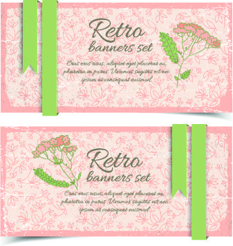 retro flowers cards vector set