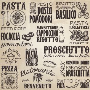 retro food with pizza logos elements vector
