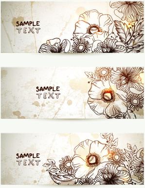 retro hand drawn flower banner vector graphic
