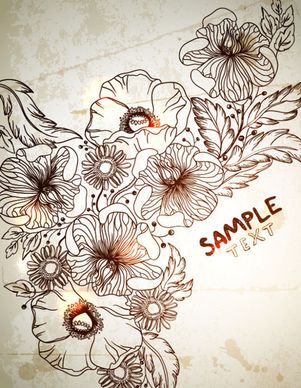 retro hand drawn flower vector backgrounds