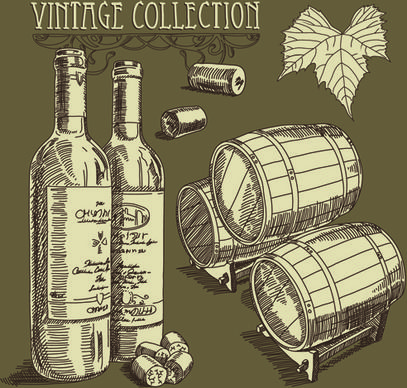 retro hand drawn wine elements vector collection