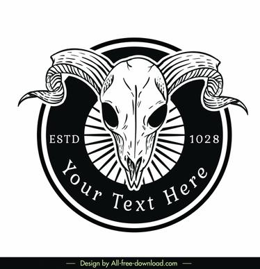 retro logo template black white bull skull decor