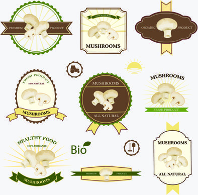 retro mushrooms labels design vector