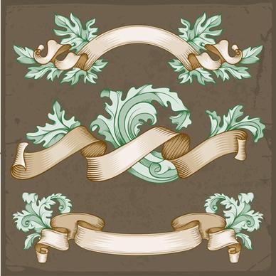 retro ribbon with ornaments floral vector