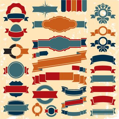 retro ribbons with labels vector set