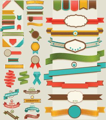 retro ribbons with labels vector set