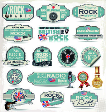 retro rock music and jazz labels vector