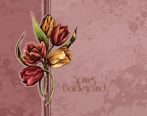retro romantic floral cards elements vector set
