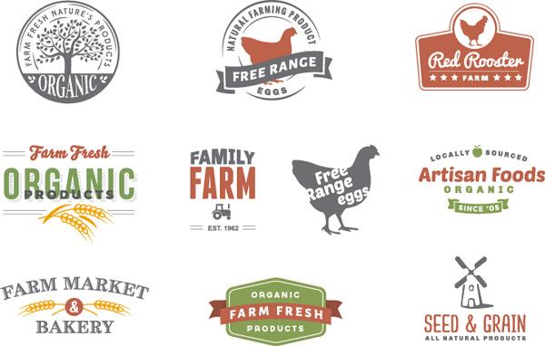 retro style farm logos design vector