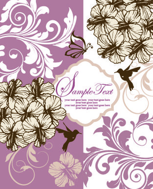 retro style floral ornament invitation card vector