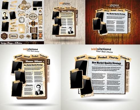webpage design elements retro newspapers templates sketch