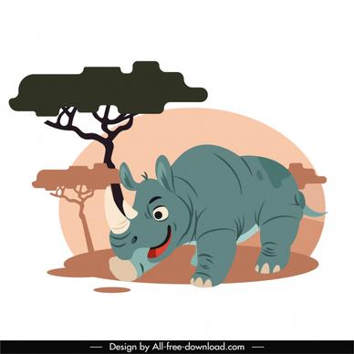 rhino animal painting colored cartoon sketch