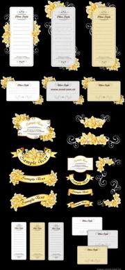 ribbon cards with handpainted flowers vector yellow