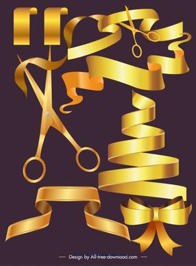ribbon knot icons modern shiny golden 3d sketch