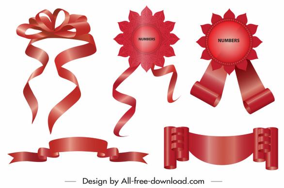 ribbon label templates shiny elegant red 3d sketch