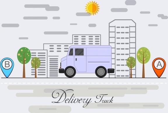 road logistic background city sketch truck icons decor