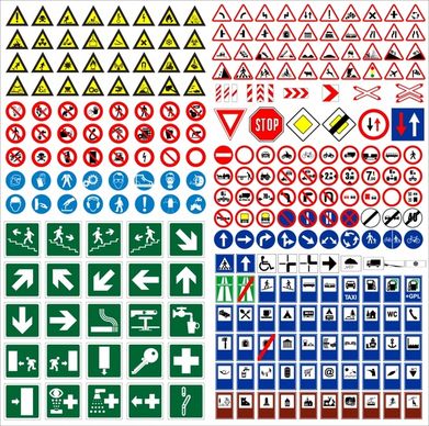 signs collection traffic direction sketch colored flat shapes