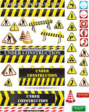 traffic construction signs templates modern flat 3d shapes