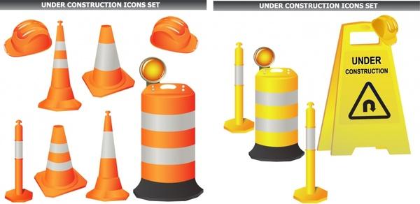 under construction design elements colored modern 3d objects