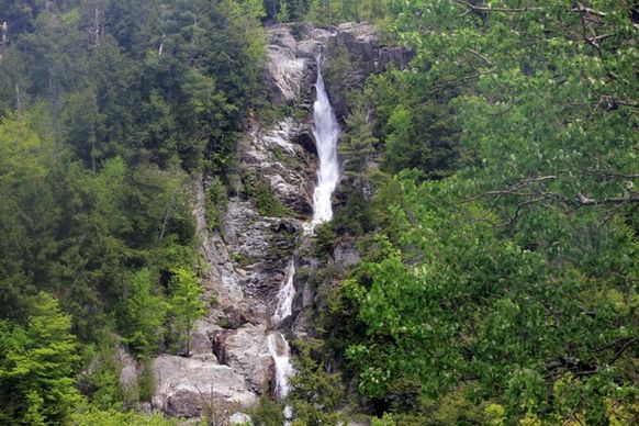 roaring brook falls from afar in the adirondack mountains new york