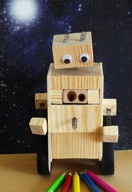 robot pencil sharpener wood work