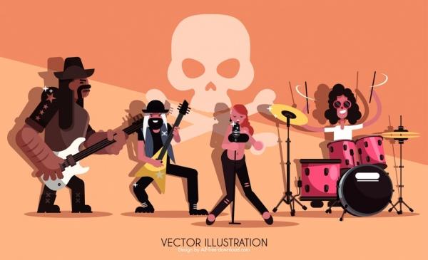 rock band advertising background performers icon cartoon characters