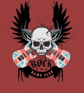 rock club logo skull wing guitar icons decoration
