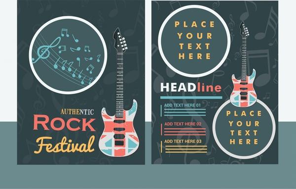 rock festival banner guitar and notes vignette design