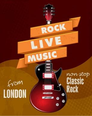rock live banner electrical guitar icon ribbon decor