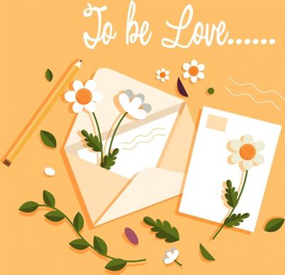 romance card background envelope floral decor classical design