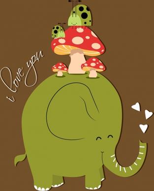 romance card template elephant mushroom ladybug icons decor
