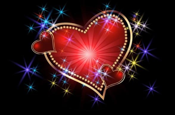 romance background sparkling lights effect hearts sketch